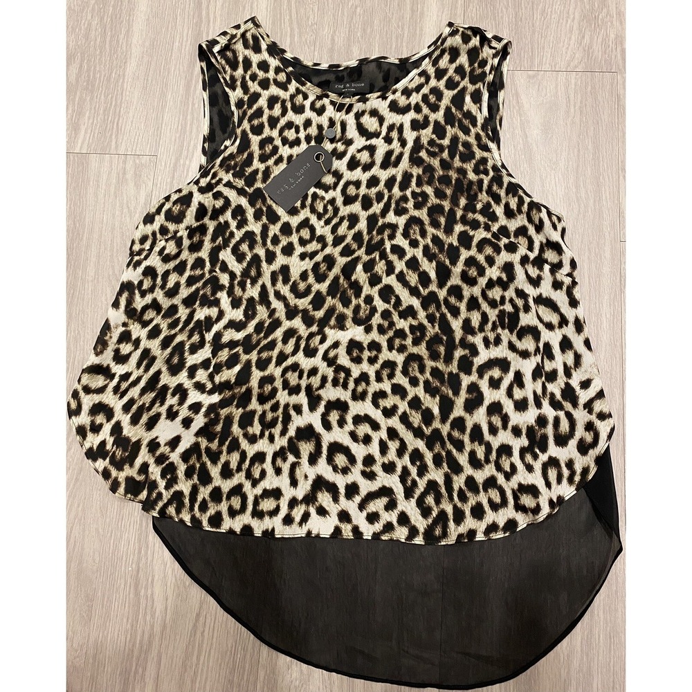 NWT Rag & Bone Leopard Cheetah Sleeveless Tank Top Blouse Mesh Drape Large $325